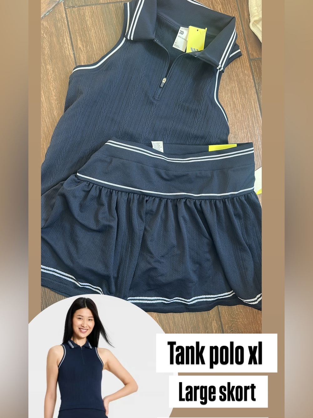 Navy Ribbed Tennis Skort with Striped Waistband -tank polo